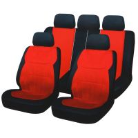 Авточехлы универсальные комфорт плюс 9 пр., MESH, PVC, 3 замка, Airbag, черный/красный