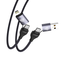 Кабель для зарядки Diverse 4в1 USB/iP/microUSB /Type-C, 1м,Быстрая зарядка 65W, тканевый, черный