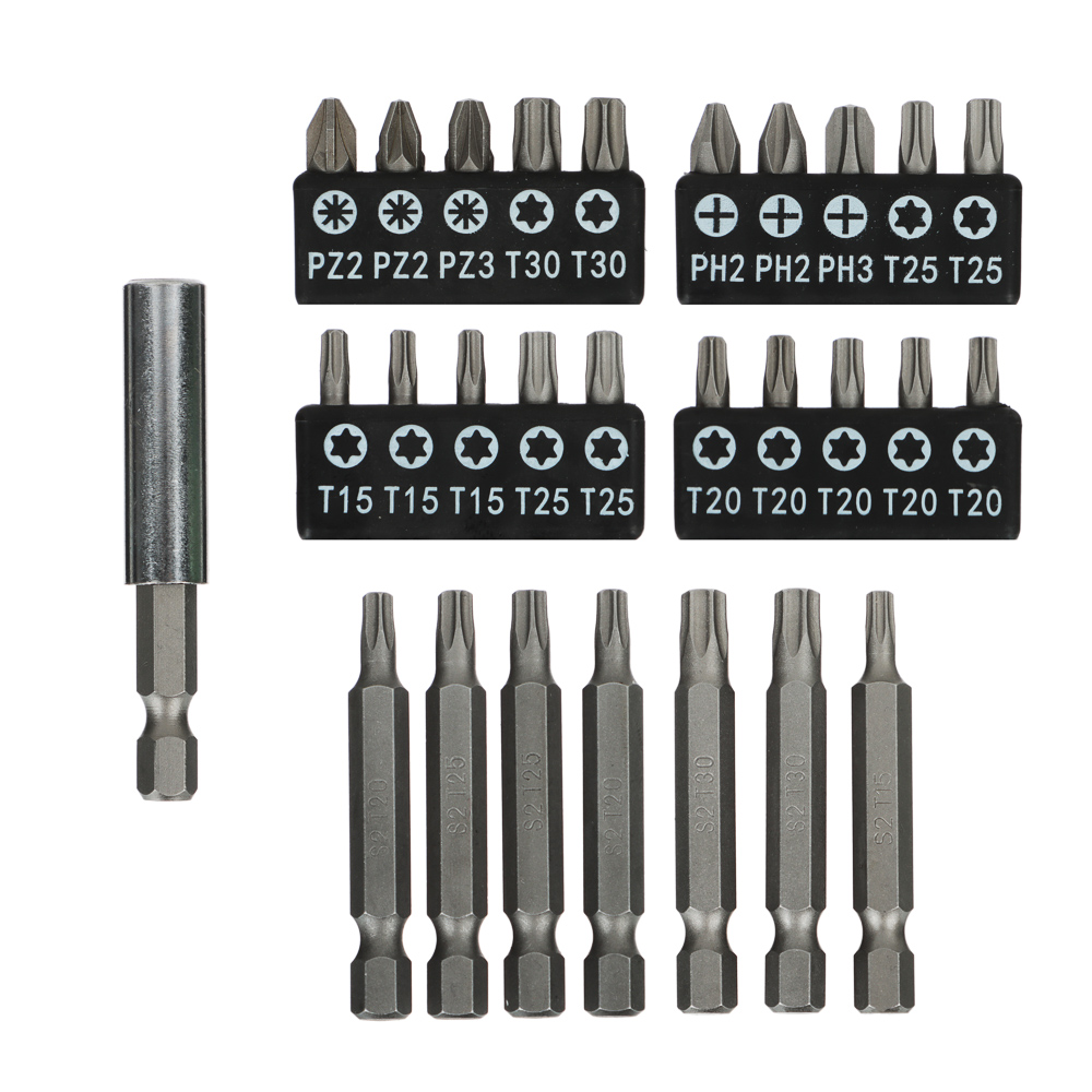 Набор бит на блистере 28 предметов, 20 бит 25мм, 7 бит 50мм, магнитный адаптер 60мм