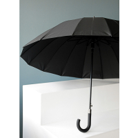 Зонт-трость мужской, металл, полиэстер, 65см, 16 спиц, черный, 1665B