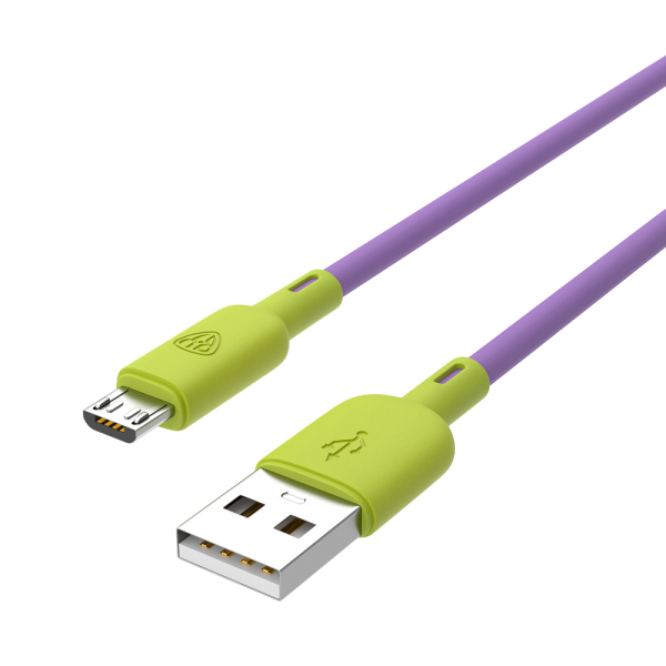 BY Кабель для зарядки Bright microUSB, 1м, Быстрая зарядка 3А, QC, PD 20W, силикон, лимонно-фиолет.