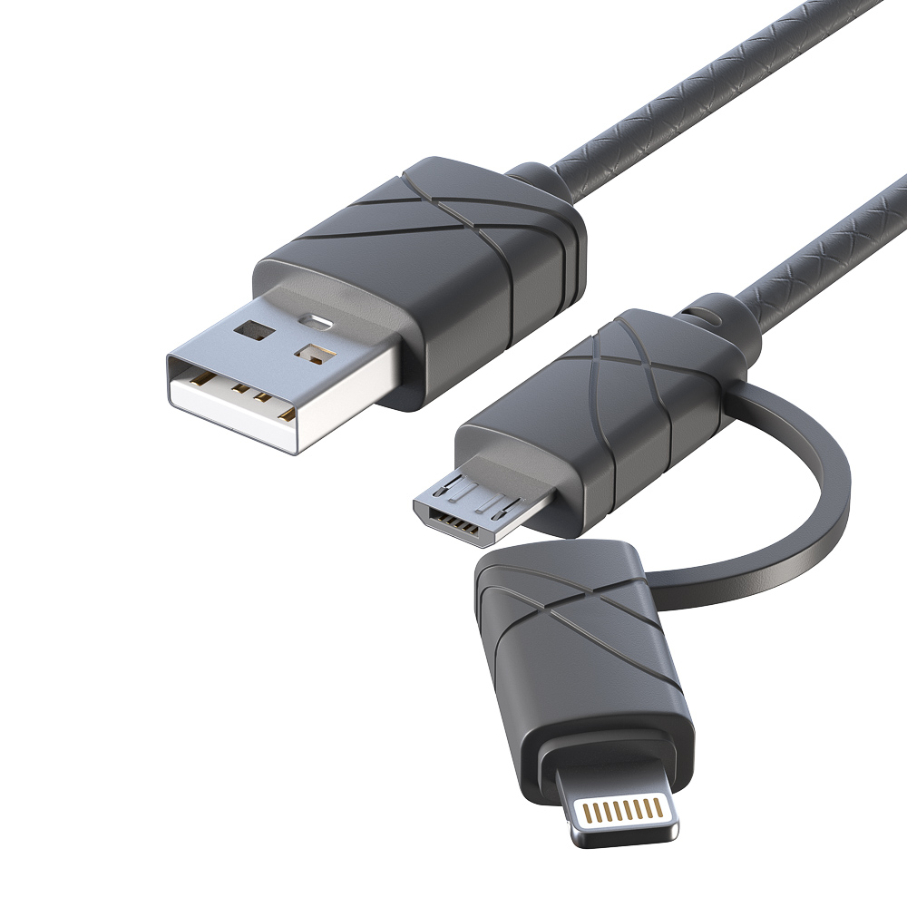 FORZA Кабель для зарядки 2 в 1, iP/Micro USB, 1 м, 2А, 5 цветов, пакет