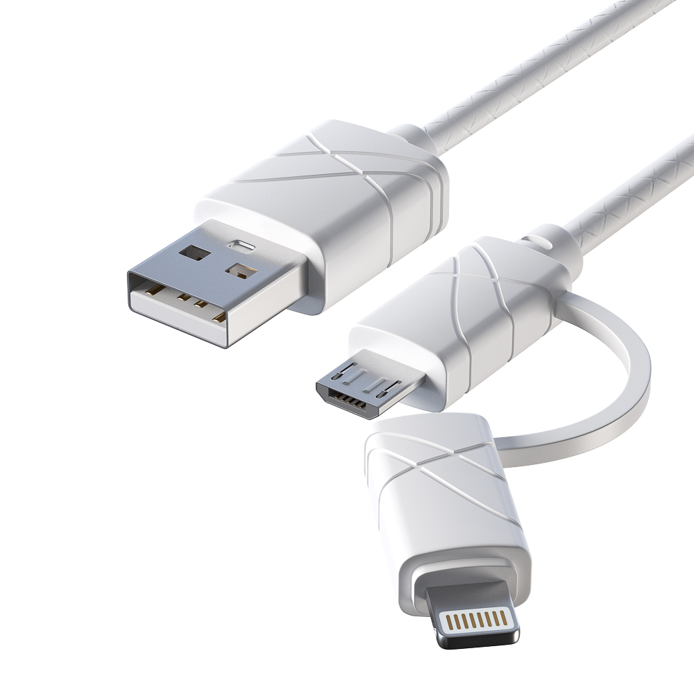 FORZA Кабель для зарядки 2 в 1, iP/Micro USB, 1 м, 2А, 5 цветов, пакет