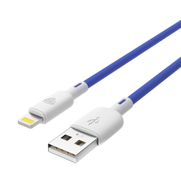 BY Кабель для зарядки Bright iP, 1м, Быстрая зарядка 2.4А, 12W, силикон, сине-серый