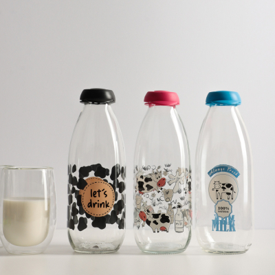 Милки Бутылка для молока 1000 мл, стекло, 3 цвета, 111708