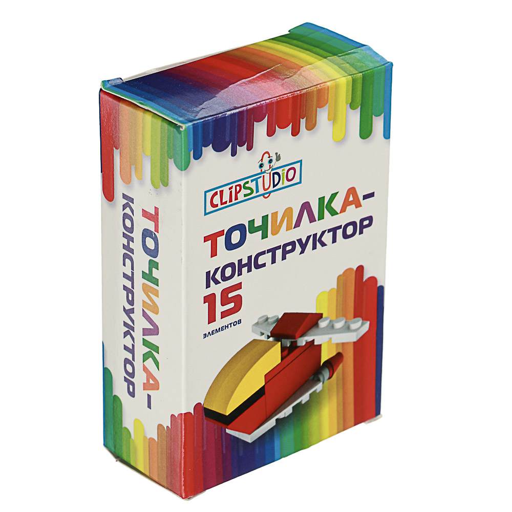 Точилка-конструктор в форме космического корабля, 15 дет, пластик, 9х6х3см, к/к, 2 цвета