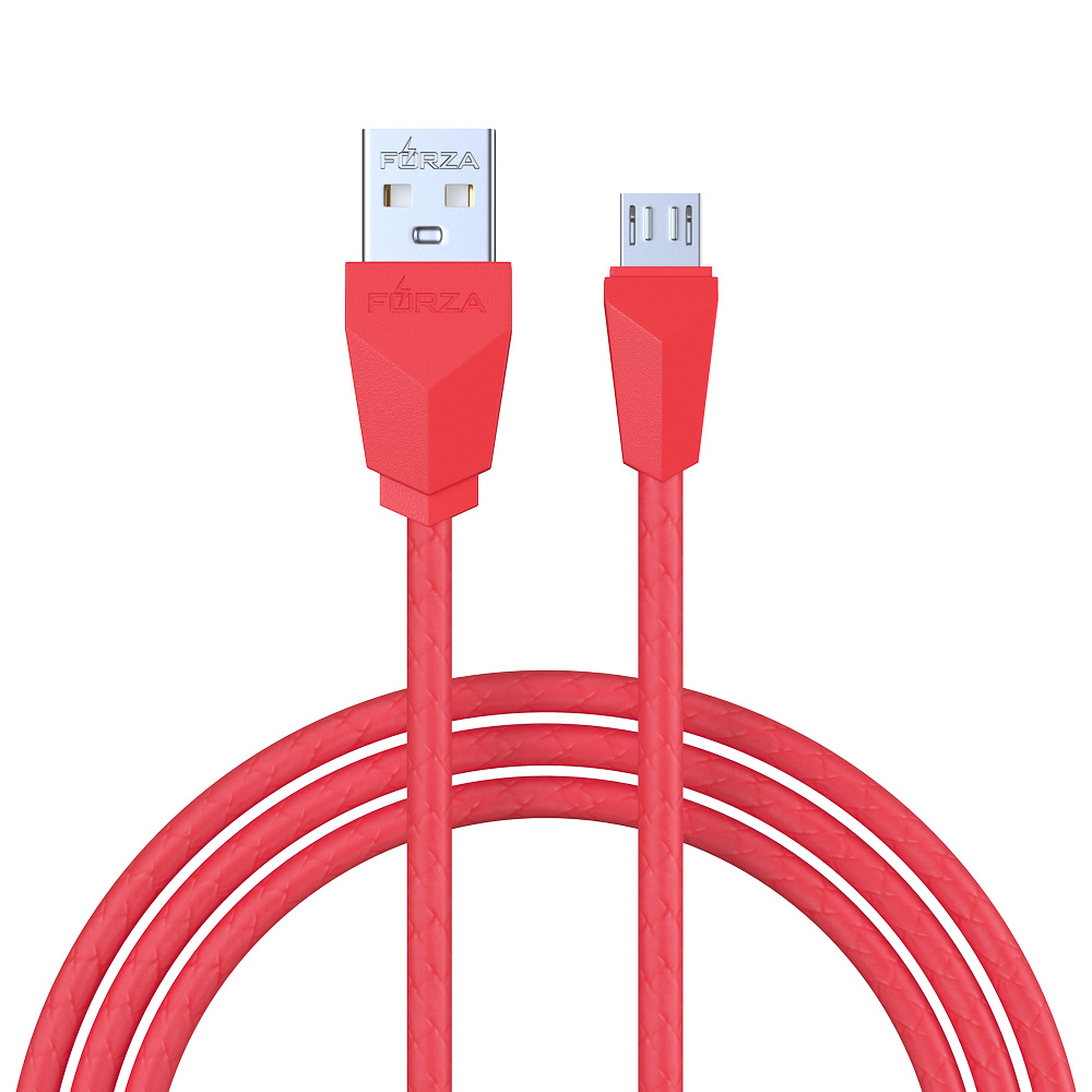 FORZA Кабель для зарядки Комфорт Micro USB, 1м, 1А, прорезиненный, 5 цветов, пакет