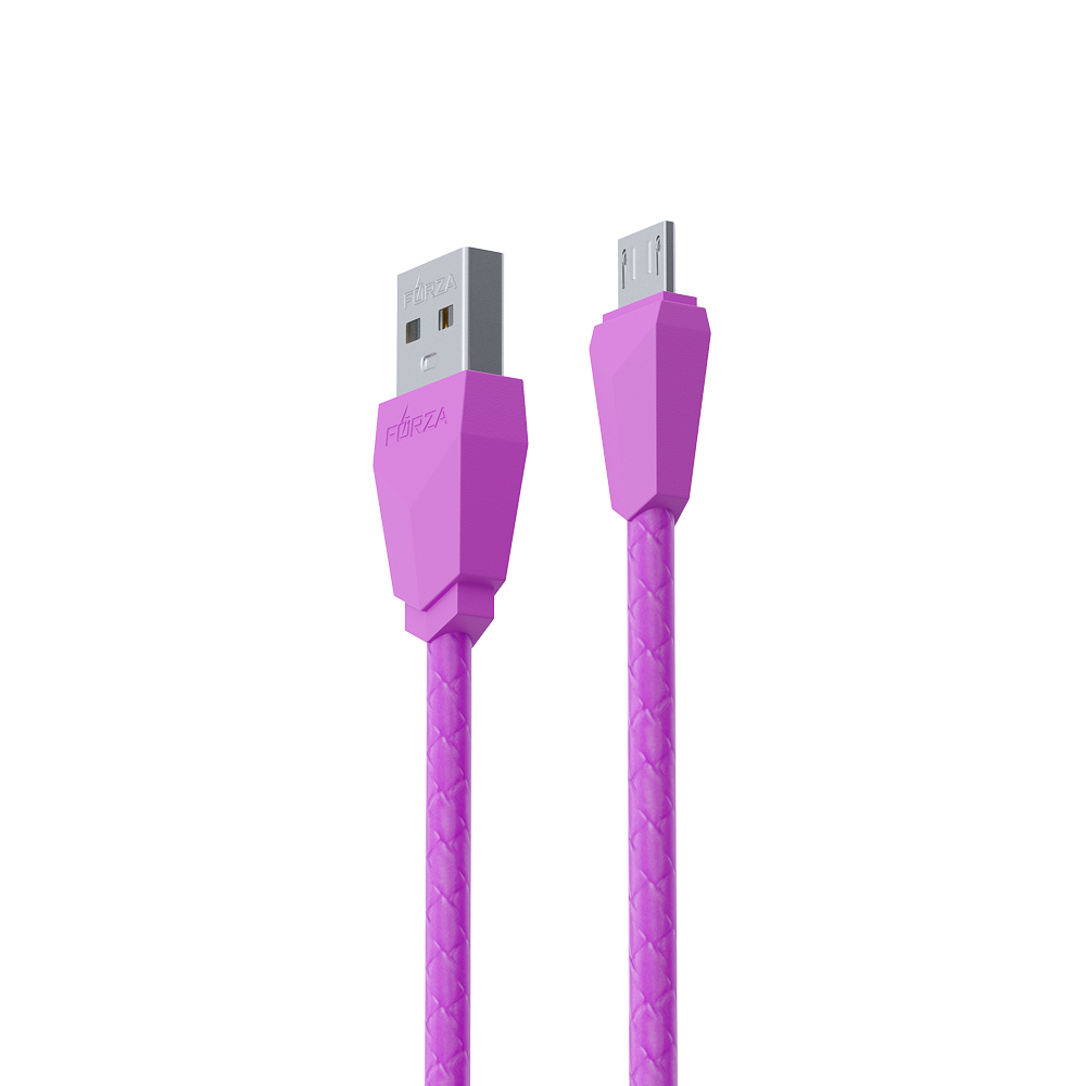 FORZA Кабель для зарядки Комфорт Micro USB, 1м, 1А, прорезиненный, 5 цветов, пакет