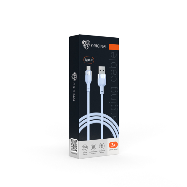 BY Кабель для зарядки Live Type-C, 1м, 3A, Быстрая зарядка QC 3.0, силиконовая оплетка, голубой