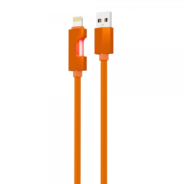 BY Кабель для зарядки Flow iP, 1м, Быстрая зарядка 2.4А, 12W, тканевый, оранжевый