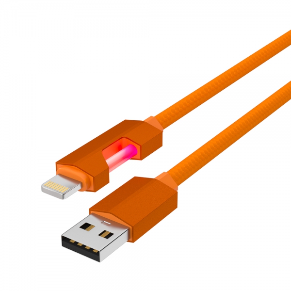 BY Кабель для зарядки Flow iP, 1м, Быстрая зарядка 2.4А, 12W, тканевый, оранжевый