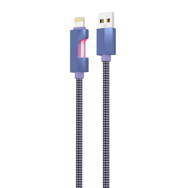 BY Кабель для зарядки Flow iP, 1м, Быстрая зарядка 2.4А, 12W, тканевый, фиолетовый