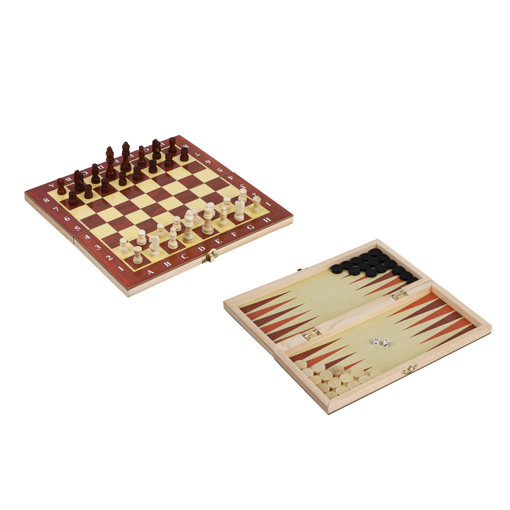 Набор игр 3 в 1 (шашки, шахматы, нарды) дерево, 29x29см, в подарочной упаковке