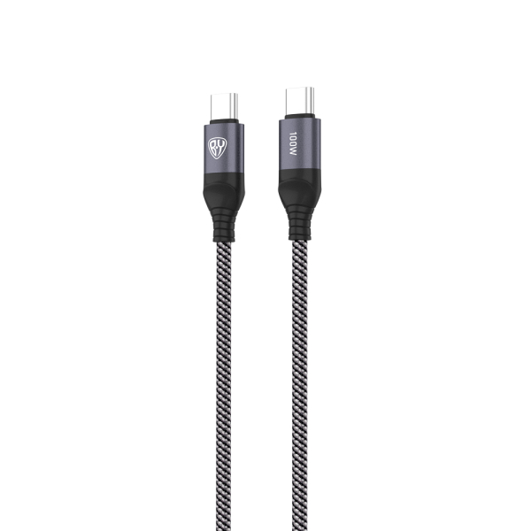 BY Кабель для зарядки Diverse Type-C-Type-C, 2м, Быстрая зарядка 5А, PD 100W, тканевый, серый