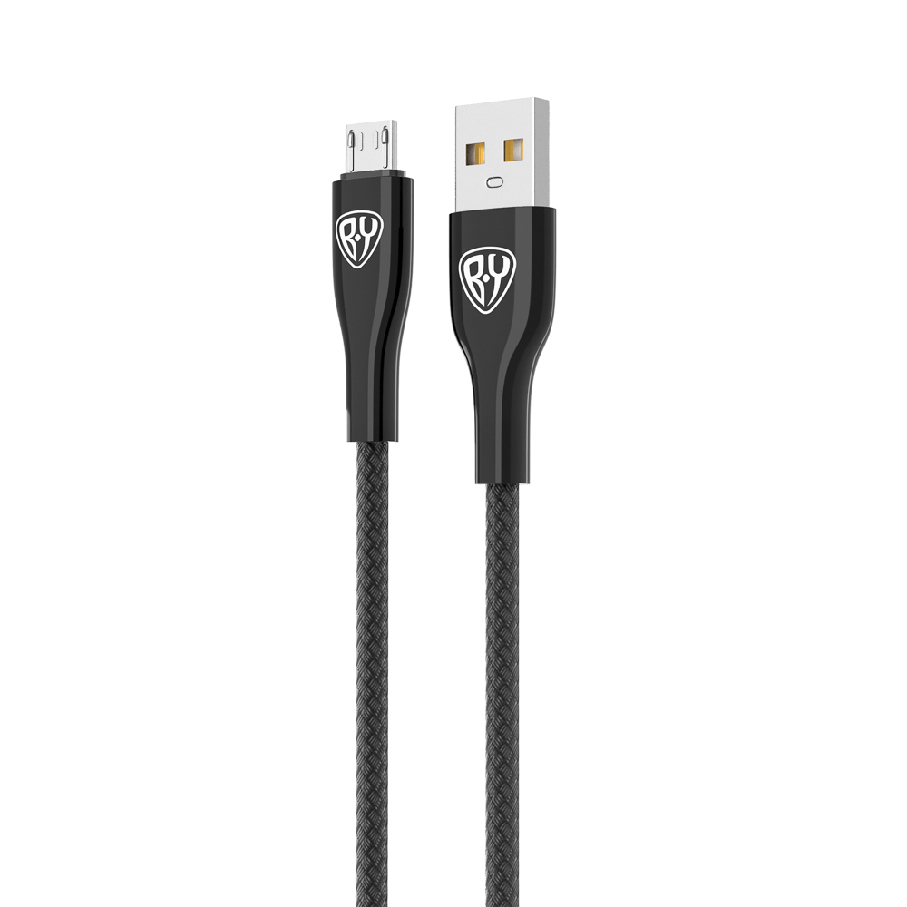 BY Кабель для зарядки Smart Micro USB, 1м, 3A, Быстрая зарядка QC 3.0, тканевая оплетка, черный