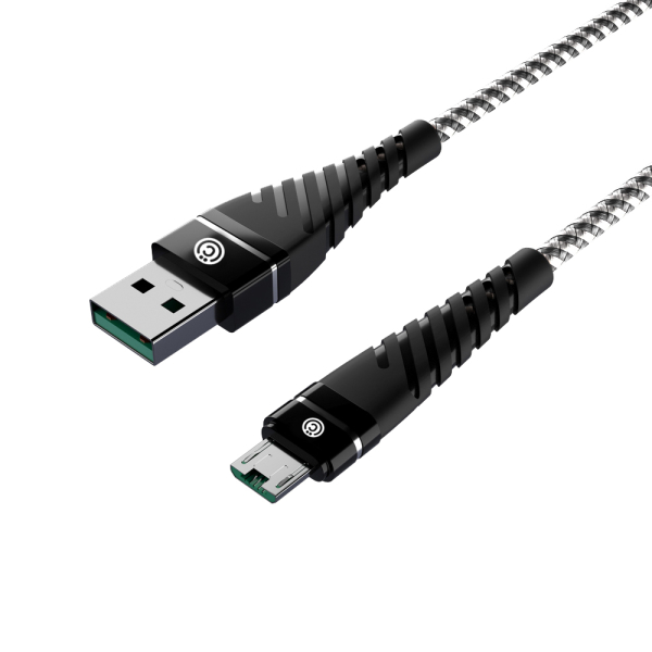 ВСЁГАЗИН Кабель для зарядки MicroUSB, 1м, 2.4А, Быстрая зарядка QC3.0, тканевая оплётка, черно-белый