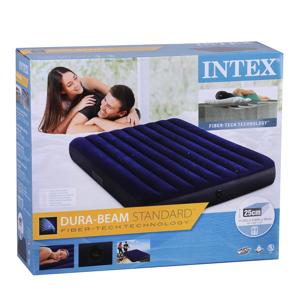 INTEX Кровать надувная Classic downy (Fiber tech) Квин, 1,52м x 2,03м x 25см, 64759