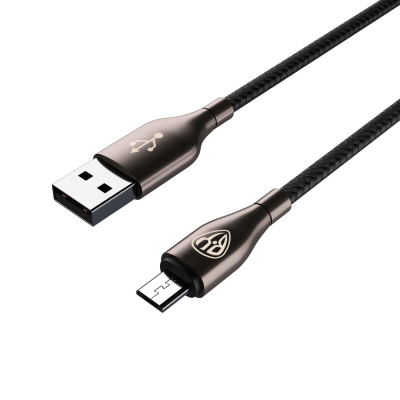 Кабель для зарядки Керамика Micro USB, 1м, 3А, Быстрая зарядка QC3.0, тканевая оплётка, черный