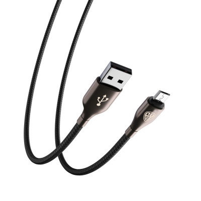 Кабель для зарядки Керамика Micro USB, 1м, 3А, Быстрая зарядка QC3.0, тканевая оплётка, черный