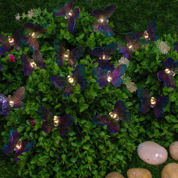 INBLOOM Гирлянда на солн. батарее, 25LED, 7м, шампань, 2 реж, бабочка,ПВХ зел, 2V80mA, 1.2V600mAh