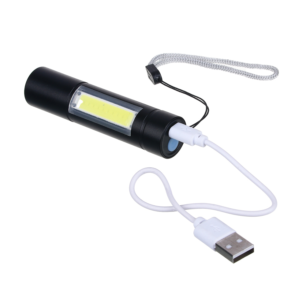 ЕРМАК Фонарик, LED + COB, 400мАч, USB кабель, 2х2х8,6см, 3 режима