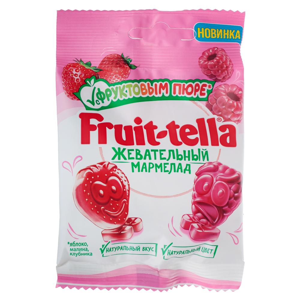 Мармелад жевательный Fruittella с фруктовым пюре и вкусами клубники, малины, 36 г