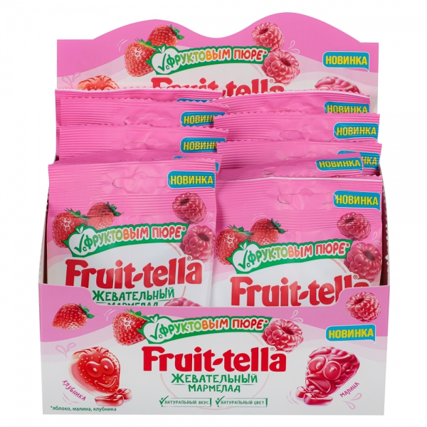 Мармелад жевательный Fruittella с фруктовым пюре и вкусами клубники, малины, 36 г