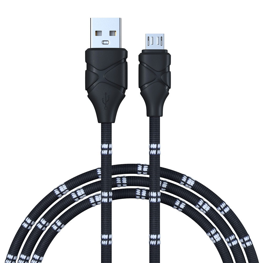 FORZA Кабель для зарядки Питон Micro USB, 1м, 2А, тканевая оплётка, 3 цвета, пакет