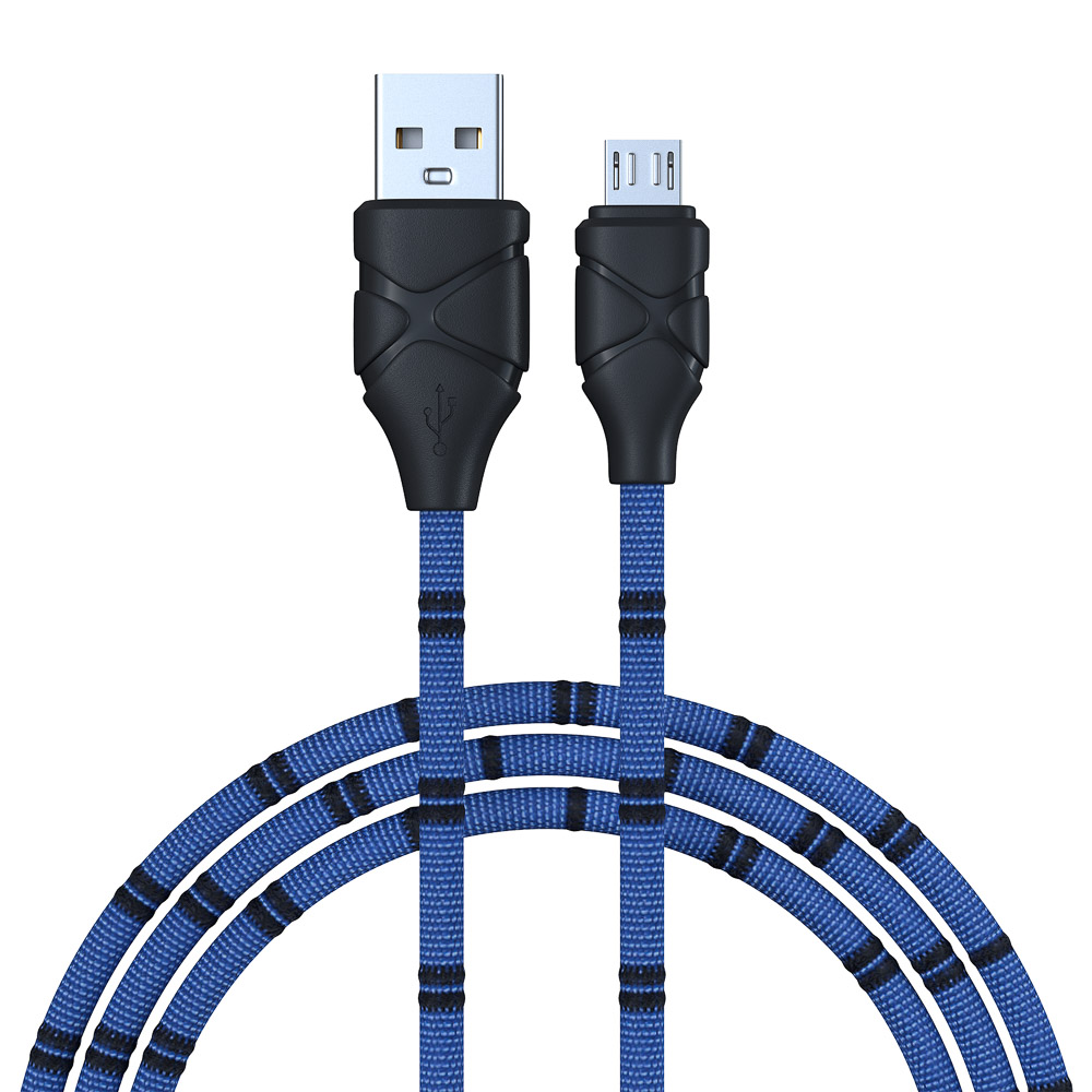 FORZA Кабель для зарядки Питон Micro USB, 1м, 2А, тканевая оплётка, 3 цвета, пакет