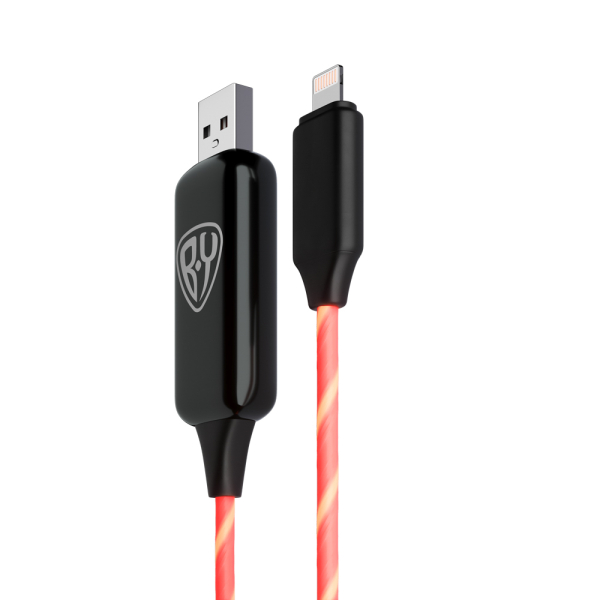 Рыжий Кабель для зарядки Светящийся iP, 1м, 2.4А, Быстрая зарядка, LED подсветка оранжевая