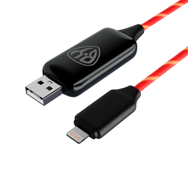 Рыжий Кабель для зарядки Светящийся iP, 1м, 2.4А, Быстрая зарядка, LED подсветка оранжевая