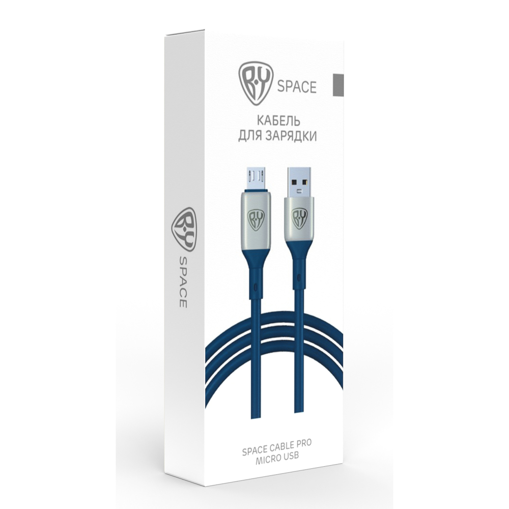 Кабель для зарядки Space Cable Pro Micro USB, 1м, Быстрая зарядка QC3.0, штекер металл, синий