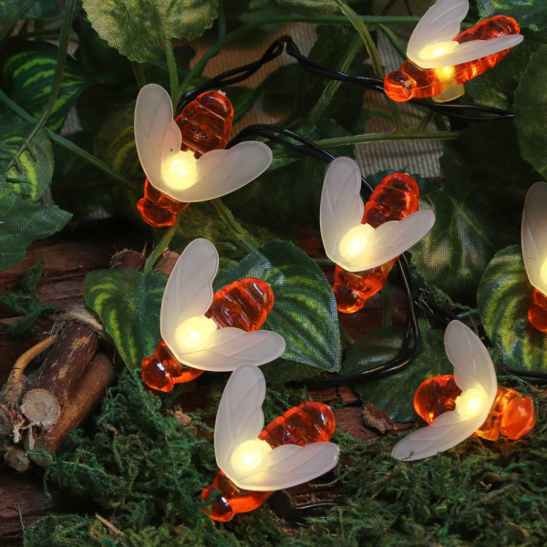 INBLOOM Гирлянда на солн.батарее, 25LED, 7м, шампань, 2 реж, пчелка, ПВХ зел, 2V80mA, 1.2V600mAh