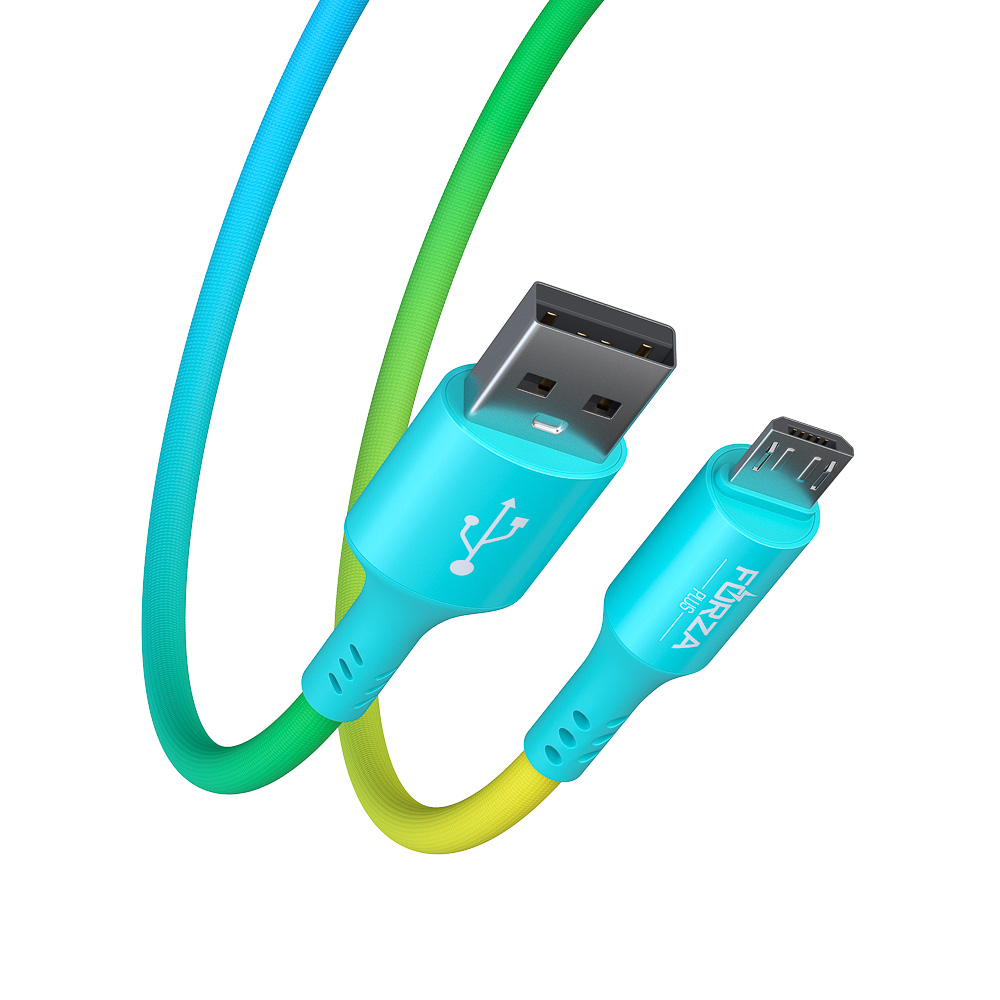 FORZA Кабель для зарядки Радуга Micro USB, 1м, 2А, тканевая оплётка, пакет