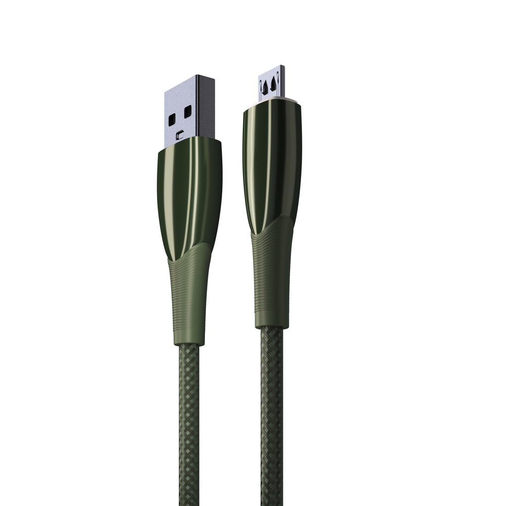 BY Кабель для зарядки Сириус Micro USB, 1м, 3А, Быстрая зарядка QC3.0, штекер металл, зеленый