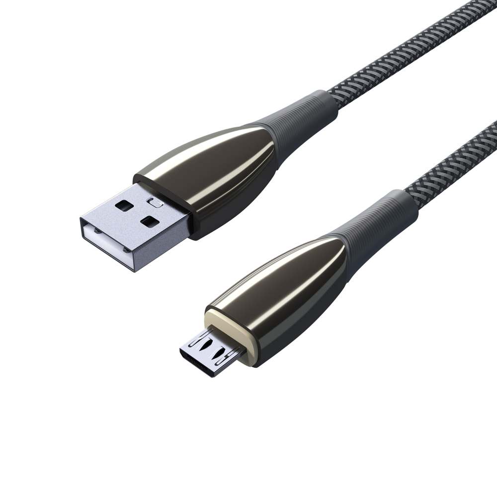 BY Кабель для зарядки Сириус Micro USB, 1м, 3А, Быстрая зарядка QC3.0, штекер металл, серый