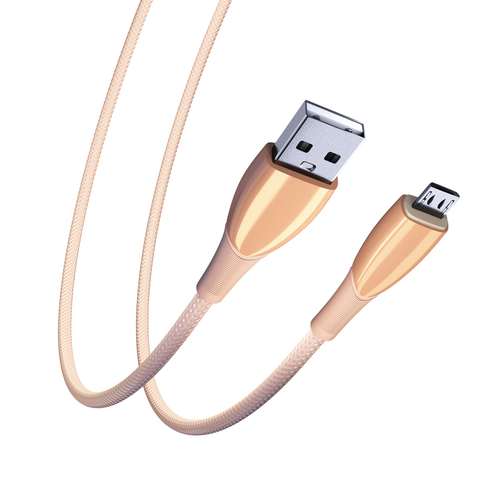 BY Кабель для зарядки Сириус Micro USB, 1м, 3А, Быстрая зарядка QC3.0, штекер металл, розовый