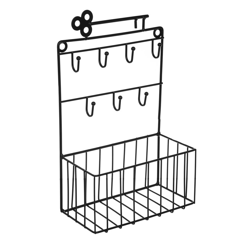 Ключница открытого типа на 7 крючков, 28х17,5 см, железо, цвет черный