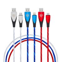 Набор кабелей для зарядки  Светящийся, iP/Micro USB/Type-C, 1м, 2.4А