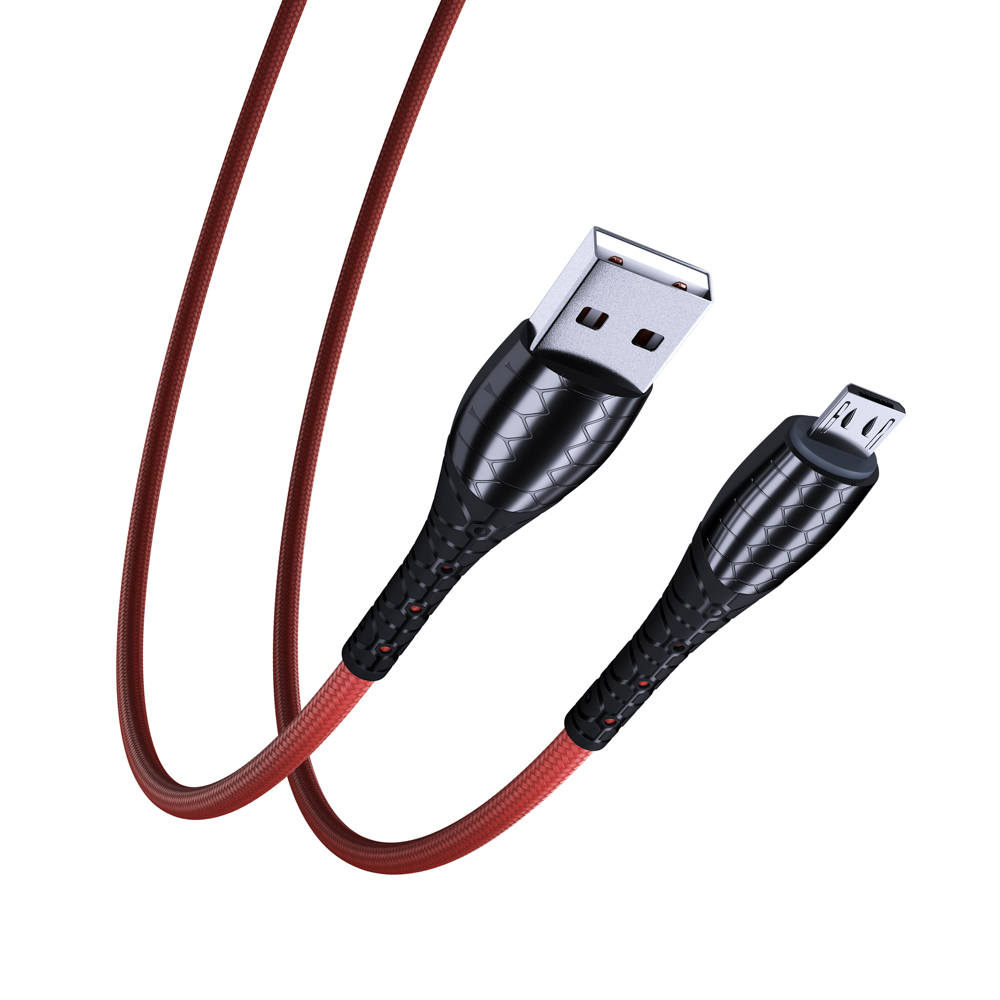 BY Кабель для зарядки Богатырь Micro USB, 1м, Быстрая зарядка QC3.0, штекер металл, красный