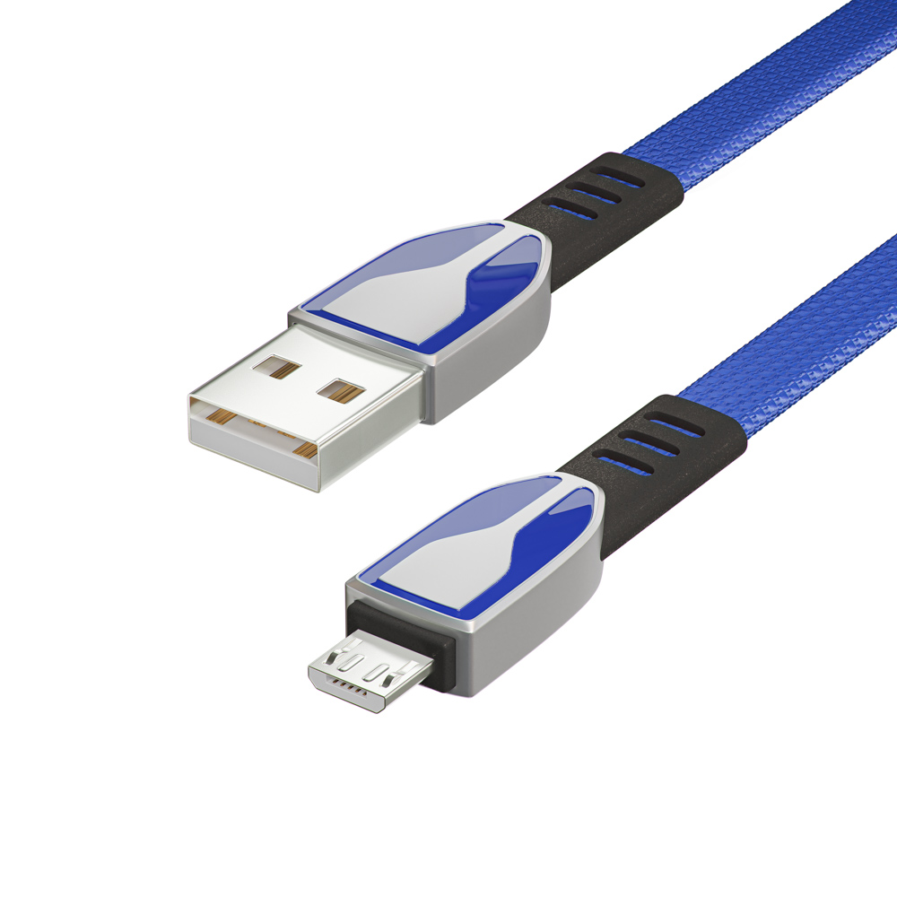 BY Кабель для зарядки Графика Micro USB, 1м, Быстрая зарядка QC3.0, штекер металл, синий