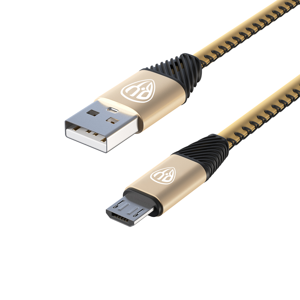 BY Кабель для зарядки Премиум Micro USB, 1м, 2А, кожаная оплётка, золотистый