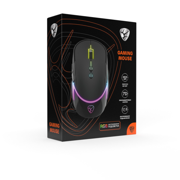 BY Игровая мышь беспроводная EMP 2,4ГГц+ BT, до 3х уст-ств, 4800dpi, 500мАч, 8D, PAW3212, RGB, 220см