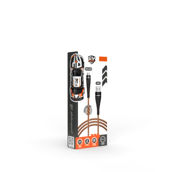 BY Motorsport Кабель для зарядки Micro USB, 1м., 2.4А, Быстрая зарядка QC3.0, тканевая оплётка, пу