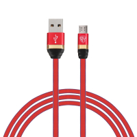 Кабель для зарядки Элегант Micro USB, 1м, 3А, быстрая зарядка QC3.0, тканевая оплётка, красный