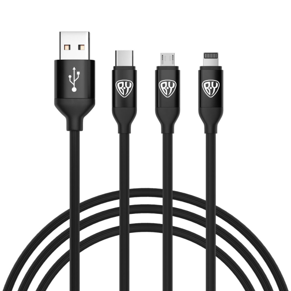 BY Кабель для зарядки 3 в 1 iP/Micro USB/Type-C, 1.5м, 2.4А, прорезиненная оплетка, черный