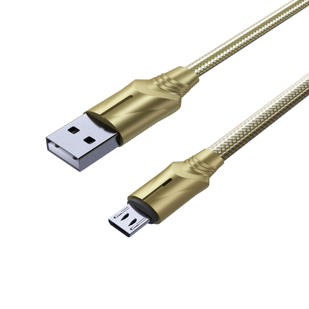 BY Кабель для зарядки Золото Micro USB, 1м, Быстрая зарядка QC3.0, штекер металл, золотистый