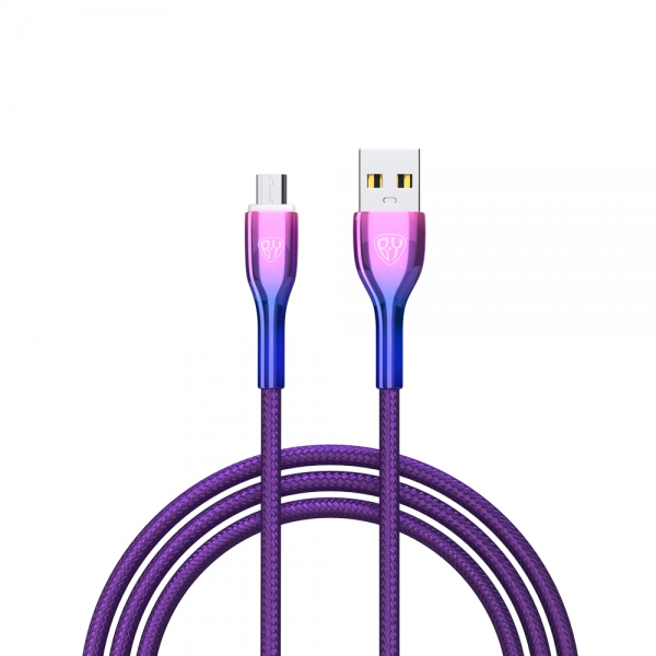 BY Кабель для зарядки Jam microUSB, 1м, Быстрая зарядка 3А, QC, PD 20W, тканевый, фиолетовый