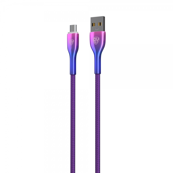 BY Кабель для зарядки Jam microUSB, 1м, Быстрая зарядка 3А, QC, PD 20W, тканевый, фиолетовый