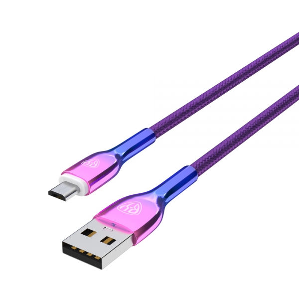 BY Кабель для зарядки Jam microUSB, 1м, Быстрая зарядка 3А, QC, PD 20W, тканевый, фиолетовый